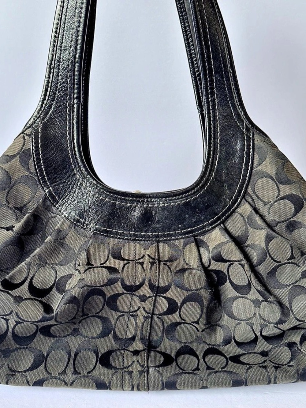 Coach Ergo Signature Pleated Kisslock Hobo Bag Black Grey F14380